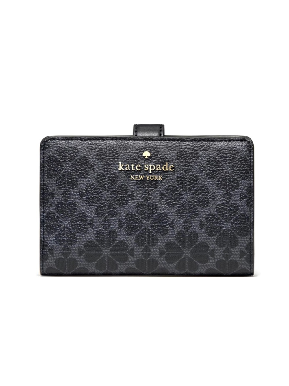 New Kate Spade Signature Spade Flower Medium Compact Bifold Wallet Black